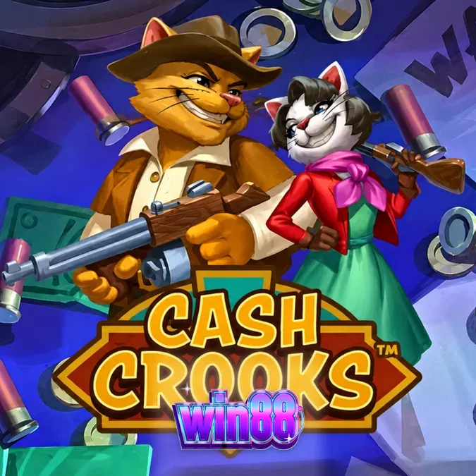 Tampilan visual slot Cash Crooks dengan tema perampokan kucing